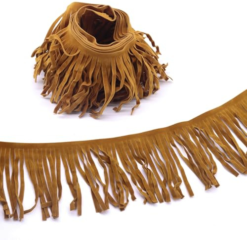 2 Meter Langer (x 10cm Breite) Fransenborte, Doppelseitiger Fransen-Quastenbesatz Aus Kunstleder, Fransen Quasten Trim Kollektion Dekoration für Röcke,Taschen, Vorhänge Handwerk, DIY, Brauner