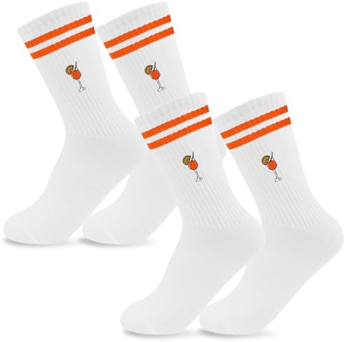 HUKUMA Bestickte Aperol Spritz Socken, Tennissocken Damen,Lustige Sportsocken,Aperol Kostüm Accessoires