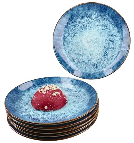 MamboCat Marina 6er Set Kuchenteller I blaue Porzellan-Frühstücksteller mit maritimem Design für 6 Personen I Ozean-Dekor, Gischt I kleine Teller für Salat, Dessert, Fingerfood & Co.
