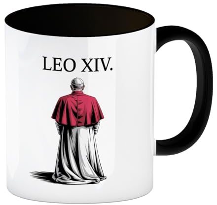 speecheese Papst Leo XIV. Kaffeebecher in schwarz mit Name des neuen Papstes - Ideal fürs Büro Gläubig Katholisch Vatikan