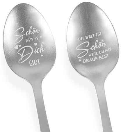 Schön Dass es Dich Gibt, 2 Stück Kaffeelöffel mit Gravur, Jahrestag Geschenke, Edelstahl Löffel, Personalisierte Geschenk für Frauen, Männer, Beste Freundin, Geburtstag, Jahrestagsgeschenk für Ihn Sie