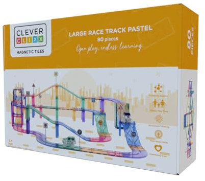 Cleverclixx Autobahn-Bausatz in Pastellfarben 80 Teile, Magnetspielzeug Rennstrecke mit Auto, Verkehrsschilder, Robustes Lernspielzeug, langlebige Magnetbausteine, für Kinder ab 3 Jahren