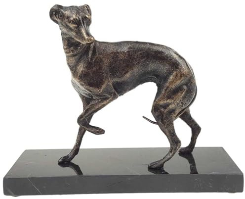 vianmo Gusseisen/Mamor Bronzelook Statue Figur Skulptur Windhund Whippet L 20 cm