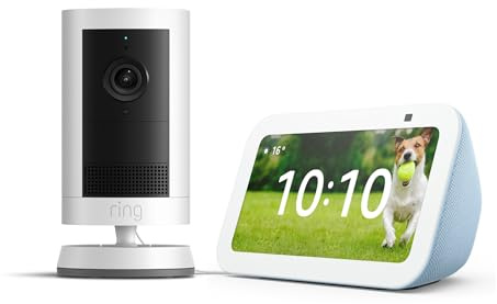 Echo Show 5 (Neueste Generation), Graublau + Ring Außenkamera Plus Akku (Outdoor Camera Plus neueste generation), mit Alexa+ Early Access