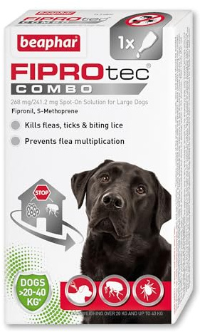 Beaphar - FIPROtec® COMBO for Large Dogs (20-40kg) - 1 pipette - Kills Fleas, Flea Eggs, Flea Larvae & Ticks - Stops Fleas Multiplying on Pet and in Home - Vet Strength Dog Flea Treatment