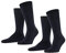 FALKE Happy Double Pack M So cotone tinta unita confezione di 2 paia, Calzini Uomo, Blu Dark Navy 6375, 43-46