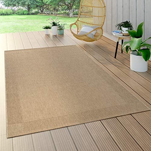Paco Home Tapis Exterieur Terrasse Balcon Tapis Cuisine avec Bordure Aspect Sisal Uni Beige, Dimension:200x290 cm