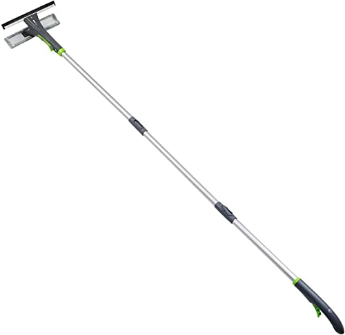 Amazon Basics Fensterabzieher mit Sprühfunktion, ausziehbare Teleskopstange aus Aluminium, 124,5 bis 175,3 cm, Grau