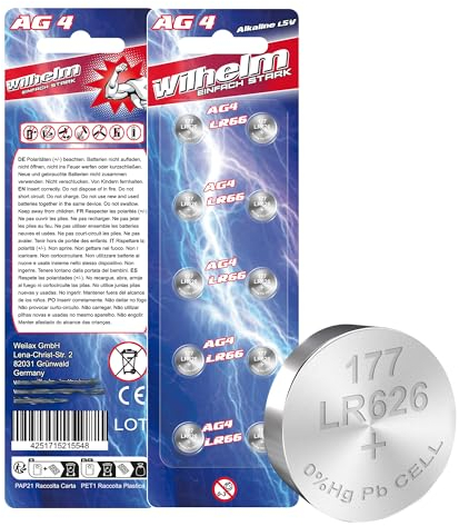 20 AG4 Wilhelm Cell Knopfzellen Knopfbatterien Uhrenbatterien LR626, LR66, 177, 377 1,5V