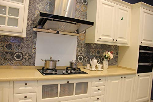 Home Supplies White Tempered Glass Splashback for Kitchen, 6mm Toughened Glass Heat Resistant Splashbacks for Cookers (White, 6070)