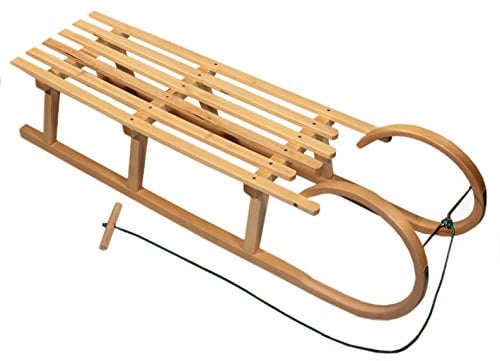 Hörnerrodel 120 cm für 2 Personen - Holzschlitten - massivem Buchenholz - Hörnerschlitten Rodelschlitten mit Zugseil & Holzgriff - Schneeschlitten robust Leichtlauf-Stahlkufen