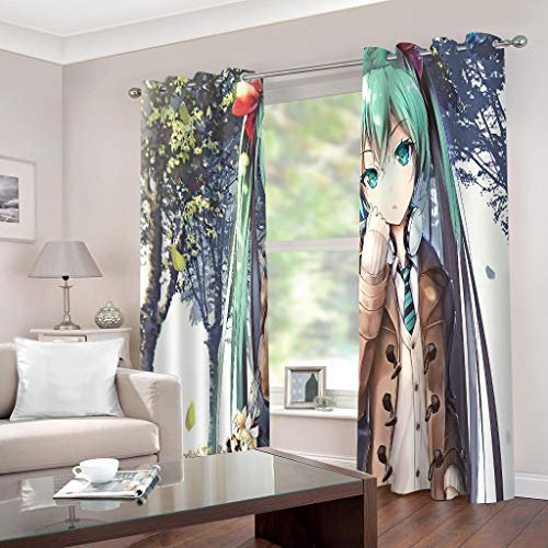 SDALD blickdichte Verdunkelungsvorhänge Anime Frau 2 Stücke/Set für Wohnzimmer Schalafzimmer, Vorhänge mit Ösen 200x214cm Energiespar & Wärmeisolierend