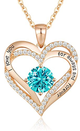 CDE Necklaces for Women Birthstone Pendant, Sterling Silver Love Heart Rose Gold Jewellery Gifts for Mum Her Wife Girlfriend Anniversary Birthday Mothers Day (925 Sterling Silver, Rose Gold-12-Dec)