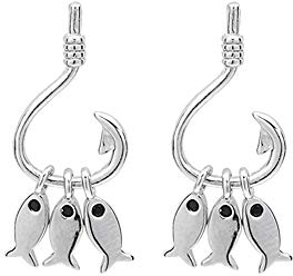 Fischhaken-Ohrringe aus Sterlingsilber für Damen Mädchen S925 baumelnde Ohrstecker klein niedlich 3 Fische Quasten Tropfen hypoallergen Zirkonia Auge zierlich personalisierbar lustiger Schmuck