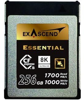 Essential 256GB CFexpress Type B 1700MB/s Write Speed, 1800MB/s Read Speed, RAW 8K Video For Professional Grade DSLR and Video Cameras Sustained Write Speeds 900MB/s (8K Video, 256GB)