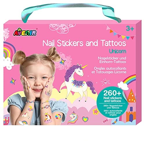 Kreativ-Set Nagelsticker & Tattoos, Motiv: Einhorn, temporäre Aufkleber für Kinder ab 3 Jahren