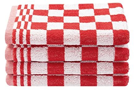 ZOLLNER 4er Set Küchenhandtücher Baumwolle in 50x50 cm - saugstarke und strapazierfähige Küchentücher - waschbar bis 60°C – in rot kariert - Gastronomiequalität - Oeko Tex® Zertifiziert