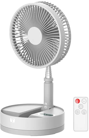 APOKIN® Ventilador de Pie Oscilante Silencioso Portátil Giratorio 90º a Batería Recargable con Lampara Led 10800mha Extensible con Palo Telescópico con 3 Velocidades, temporizador de apagado.