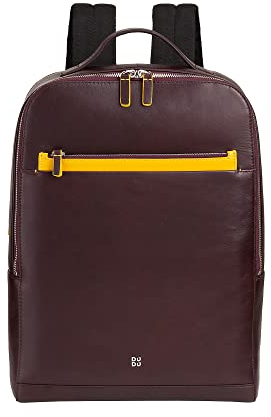 DUDU Herren-Laptoprucksack aus Leder für tragbare Rechner und Tablets, Rucksack mit Diebstahlsicherung und doppeltem Reißverschluss, Rucksack für Business, Büro und Reisen mit Rollkofferbefestigung Bu