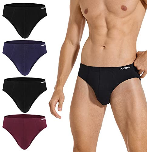 INNERSY Underpants Mens Briefs Sports Pants Underwear Multipack Mini Hipster Slips Packs of 4 (L, 2 Black/Dark Red/Navy)