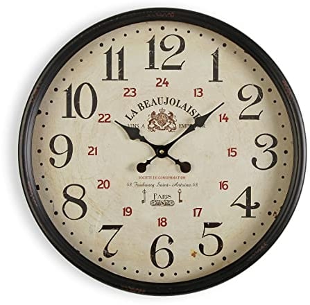 Versa Beaujolaise Dekorative Wanduhr für die Küche, das Wohnzimmer, Esszimmer oder Schlafzimmer, Maßnahmen (H x L x B) 50 x 13,5 x 50 cm, Metall, Farbe: Schwarz