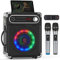 JAUYXIAN Machine de Karaoké Adulte Professionnel,Enceinte Bluetooth Portable avec 2 Microphones sans Fil, Enceinte Puissant avec DJ Lumières, Système de Son Support USB/TF Carte/AUX/FM/REC