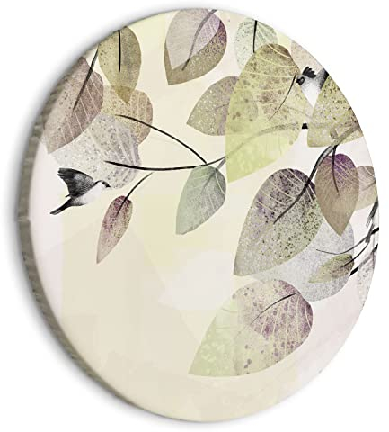 murando - runde Bilder Vogel am Ast 80x80 cm Leinwandbild 1 tlg Kunstdruck modern Wandbilder XXL Wanddekoration Design Wand Bild Baum Ast Natur Blätter Abstrakt b-A-10240-bc-a