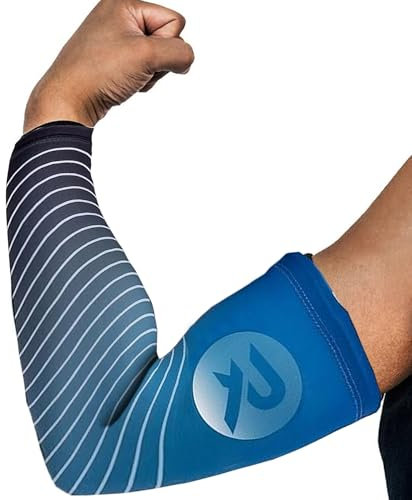 Raquex Manchons de compression pour bras - Lot de 2 manchons de compression antidérapants pour bras - Compression du bas et du haut du bras et du coude - 5 couleurs (bleu marine, L)