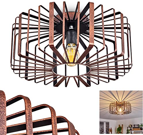 Deckenleuchte Oravi, Deckenlampe aus Metall in Schwarz/Kupfer, mit Gitterschirm, Ø 40 cm, 1-flammig, E27-Fassung, Moderne Leuchte mit Lichtspiel, ohne Leuchtmittel