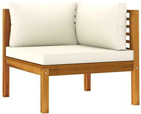 vidaXL Modulares Ecksofa mit Cremeweißen Kissen Akazienholz