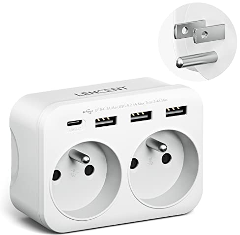 LENCENT Adaptateur Prise USA Américaine Canada, Prise Française avec 3 Ports USB et 1 Port USB-C adapté aux États-Unis Mexique Thaïlande,Adaptateur Mâle USA Femelle France Type B