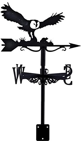 Veleta con Adorno de patrón de búho Veleta de Metal con indicador de dirección del Viento Soporte de Metal de Veleta para Exteriores