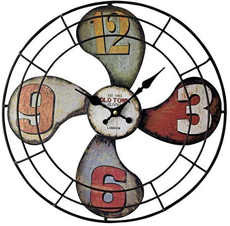 ZEDARO Reloj de Pared Creativo Retro Europeo Reloj de Pared Forma de Ventilador de Metal Decorativo para el hogar 40CM * 40CM