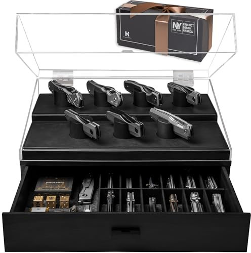 Holme & Hadfield Premium Knife Display Case for up to 30 Knives – Large Handcrafted Wooden Pocket Knife Organizer for Collections – Birthday Gift for EDC Collectors – Luxury Built to Last