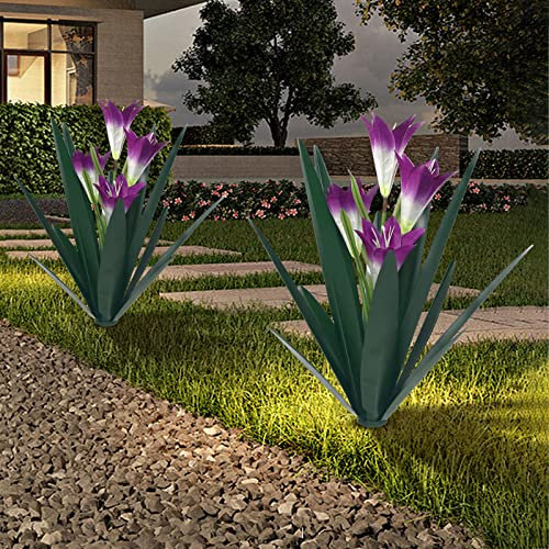 Homight Metall Agave Pflanze Outdoor Dekoration Outdoor Garten Dekoration Lilie Mexikanische Yard Kunst Pflanze Garten Agave Lilie Dekorative Garten Geschenk… (2 große lila Lilien)