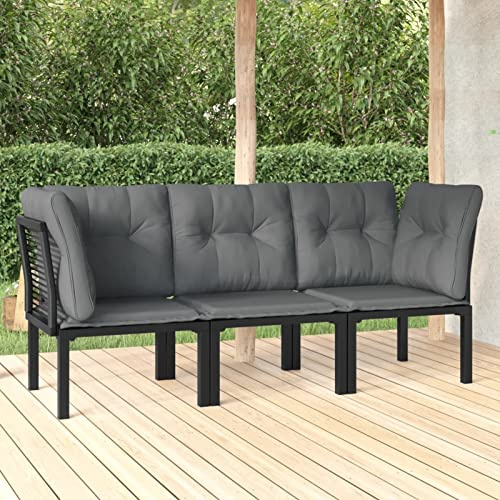 Homgoday Gartenmöbel-Set, 3-teilig, Schwarz und Grau, aus Polyrattan, Gartenmöbel, Sitzgruppe, Sonnenliegen, Schlafsofa, Möbel, Gartenliegen für Pool und Balkon