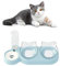Ciotole per Gatti 3 in 1 - Doppia Ciotola Inclinata 15° Anti Vermi Con Bottiglia d'Acqua Automatica - Staccabile per Cani e Gatti (Blu)