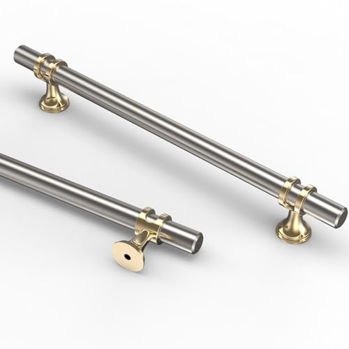 Coinkoly 10 Stück Möbelgriffe Gebürsteter Nickel Gold Küchengriffe 160mm Lochabstand Möbelgriffe Schrankgriffe Schubladengriffe Griffe für Küchenschränke Türgriffe Küche EU0004
