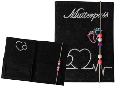 Bubuny Mutterpass Schutzhülle, Hülle Mutterpass aus Filz-Stoff, Mutterpasshülle mit Fächern für Ultraschallbilder Aufbewahren und Impfpass Geschenke Schwangere Werdende Mütter