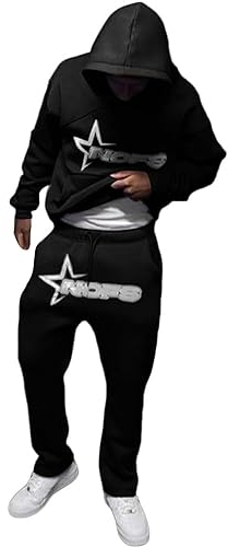 Generisch NOFS Herren Trainingsanzug Buchstaben Druck Lose Hoodies und Jogginghosen Hip Hop Streetwear Unisex Frauen Pullover Lässig Oberteile und Sporthosen 2 Stück Anzug Y2K
