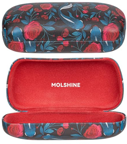 molshine Hartschalen-Sonnenbrillenetui,buntes und großes Hardcase Brillenetui für Sonnenbrillen mit Reinigungstuch(Rosenrot)