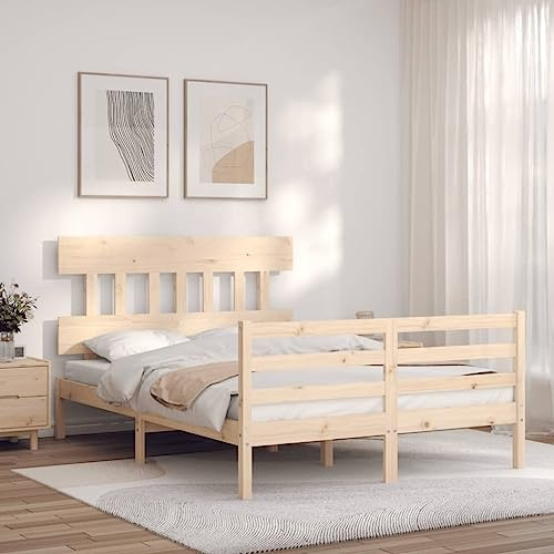 vidaXL Massivholzbett, Bett mit Kopfteil, Doppelbett Holzbett für Schlafzimmer, Bettrahmen Bettgestell mit Lattenrost, Schlafzimmermöbel