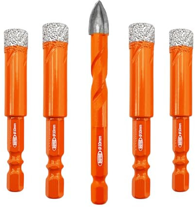 BGTEC Forets Mèches Diamant Carrelage-5 pièces 10MM*4 Mèche diamantée à sec+10MM Mèches en carbure pour Porcelaine,Céramique, Granit,Carrelage