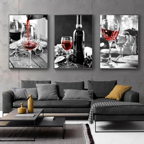 Peinture sur toile de restaurant de vin rouge et de verre à vin, affiche et impressions d'art mural sur toile pour salle à manger, cuisine, décoration d'intérieur, 30x45cmx3, sans cadre