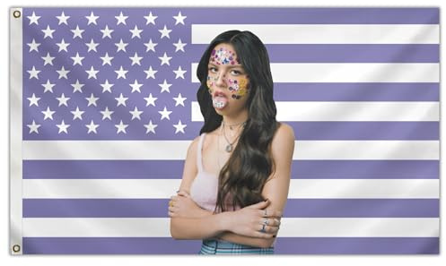 DOWNPOUR Olivia Singer Flag 3x5Ft Rodrigo Purple Tapestry American Flag SOUR Tapestry Music Album Cover for Indoor Outdoor College Dorm Bedroom Home Room Wall Art Decor