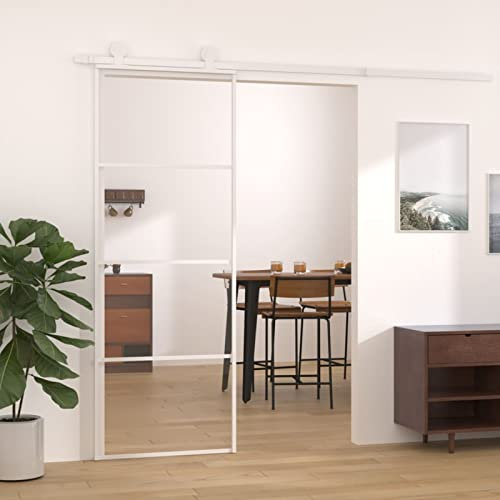 NITCA Porta Scorrevole in Vetro,Porta Scorrevole con Binario,per Bagno Cucina Studio, Bianco 76 x 205 cm