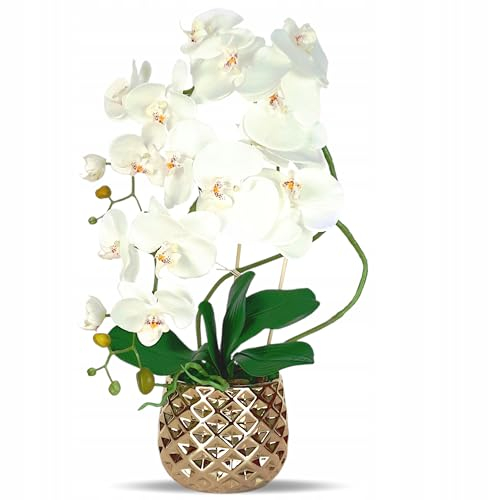 Orchidea artificiale | Fiori artificiali | Orchidea in un vaso d'oro | Alta qualità| Nuovo Dessang| Bianco