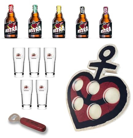 ASTRA St. Pauli Brauerei Tasting, 5 Flaschen handgebrautes, 5 Original Brewhouse Gläser 0,1 L und Flaschenöffner im Set