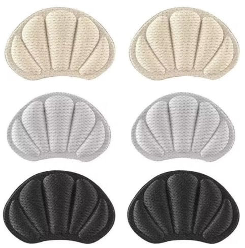 3 Paar Fersenpolster, Fersenpolster, Anti-Rutsch-Pads für große Schuhe, Anti-Rutsch-Pads für Herren- und Damen-Sportschuhe (Hautfarbe + Schwarz + Grau) (4)