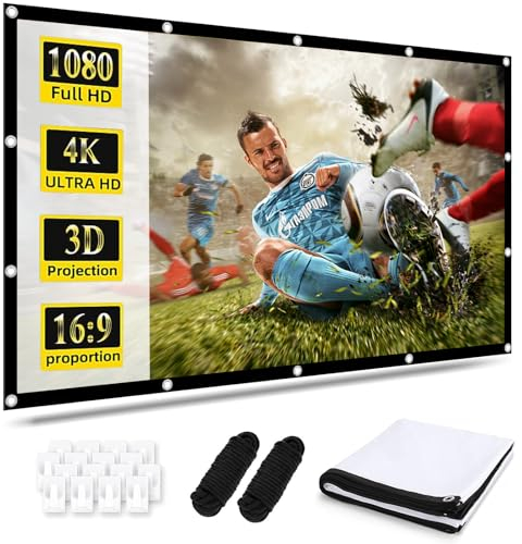 Beamer Leinwand 100 inch Projektionsleinwand,16: 9 HD Faltbarer Projektionsschirm, Doppelseitige Projektion,Tragbarer Bildschirm für Zuhause, Draußen, Schule, Treffen- 221 x 125cm